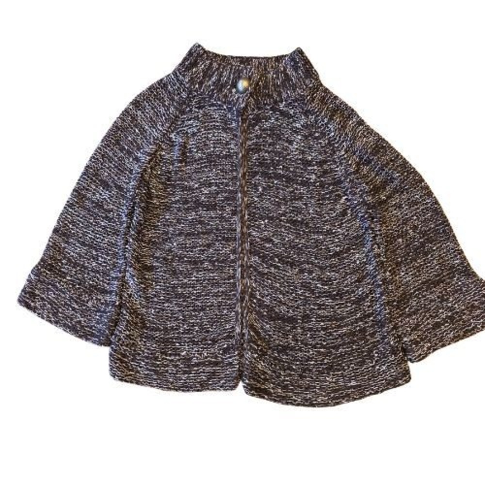 Vertigo Paris Chunky Knit Mock Neck Cropped Swing Cardigan Sweater 8/10 Brown